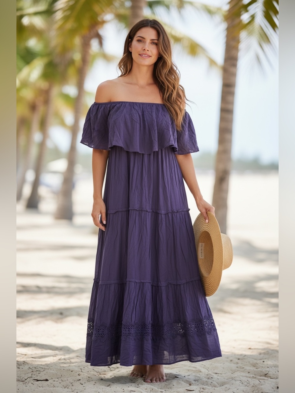 Cupshe Purple Ruffle-Tiered Maxi Dress with Flutter Straps